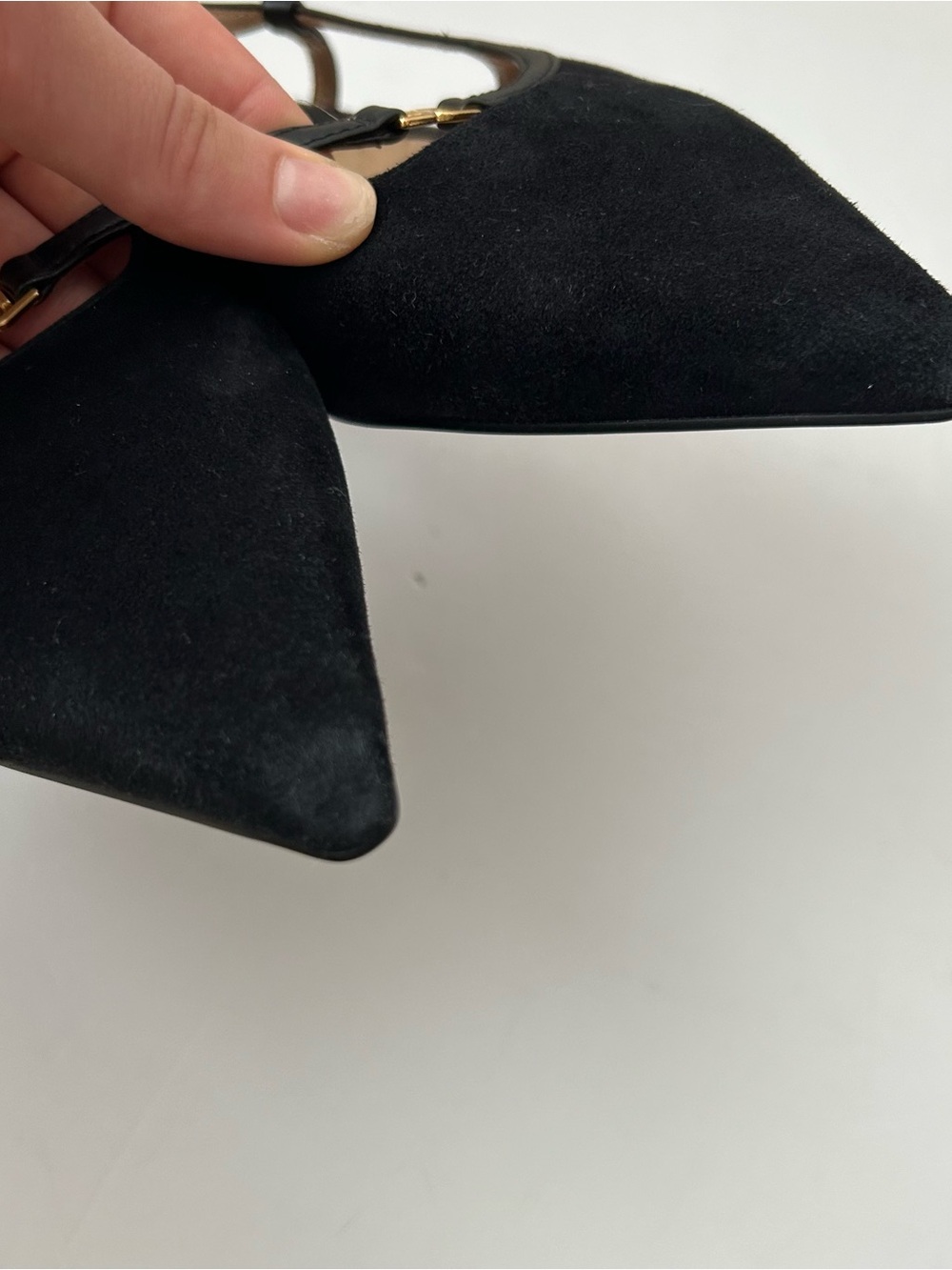 Sam Edelman Cohen Suede Slingback Pointed Flats Black Gold 9 - Picture 13 of 16